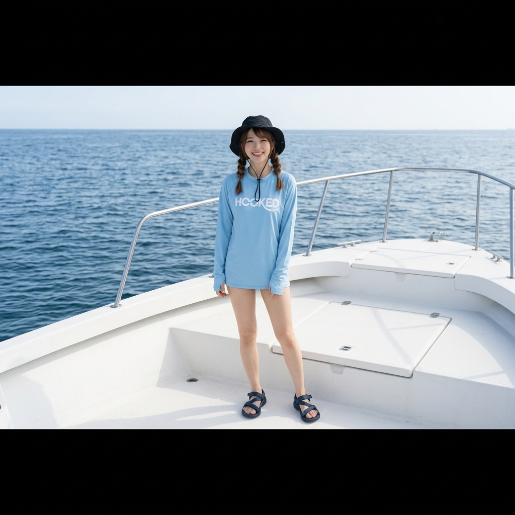 船釣り用の夏用シューズを履いたモデルイメージ